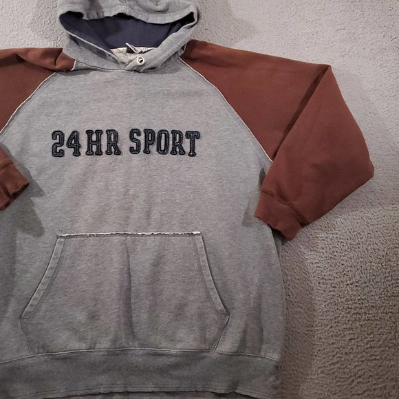 Vintage 24 Hour Fitness Hoodie Mens Extra Large Gray Brown Thrashed Pump Cover - Picture 5 of 11